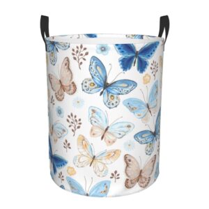 blue brown white butterfly freestanding laundry hamper personalized dirty clothes hamper storage basket for bedroom,bathroom,college dorm boys and girls cat dog pet toy storage