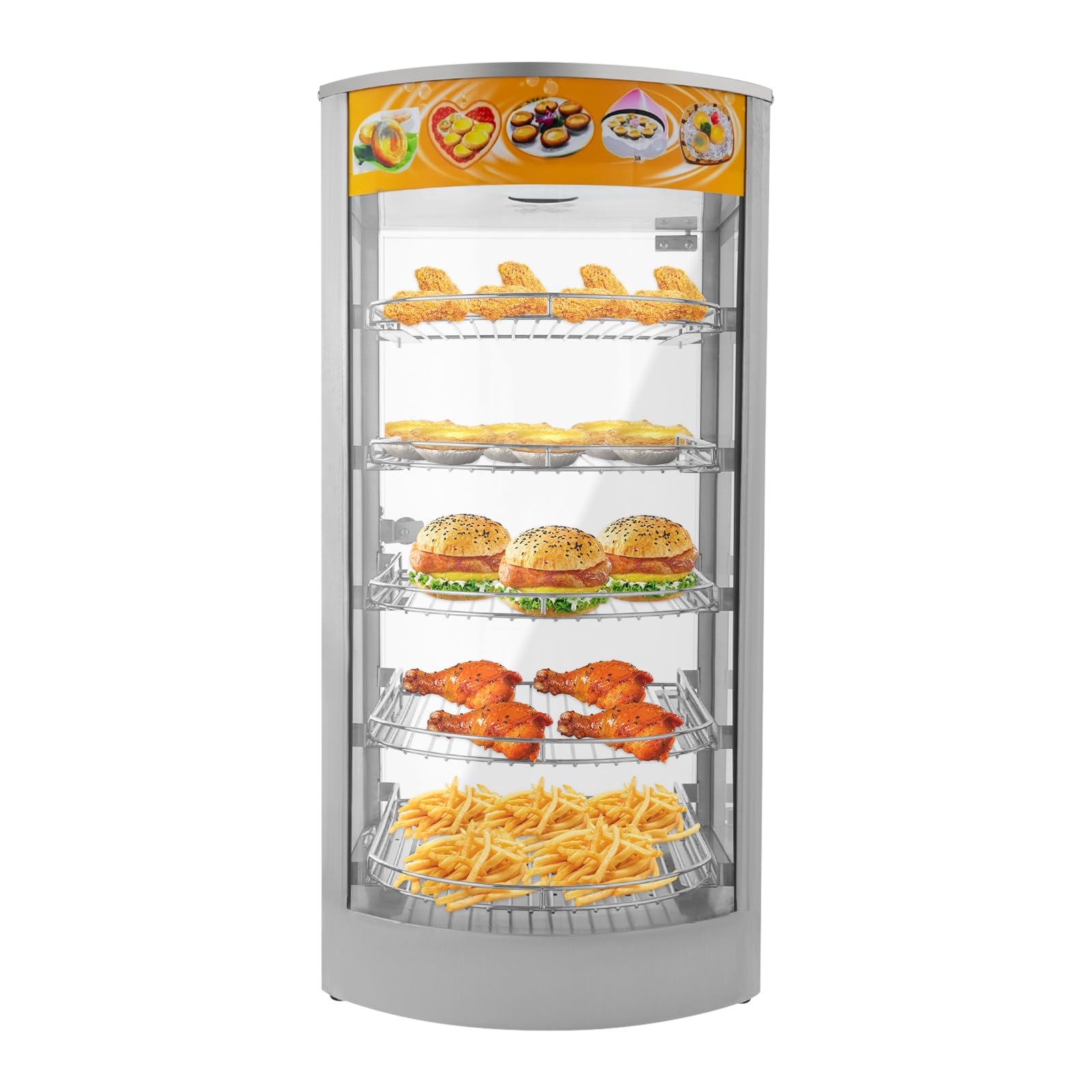 5-Tier Commercial Food Display Warmer,800W Electric Food Warmer Countertop Pizza Warmer Countertop with LED Lighting Adjustable Temperature, Pastry Display Case for Buffet Restaurant 110V