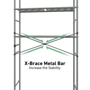 MallCreaty Over The Toilet Storage, 3 Tier Bathroom Organizer Shelf with X-Shaped Bar, Above Toilet Storage Rack with 4 Hooks, Grey