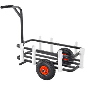 vevor beach fishing cart, 200 lbs load capacity, fish and marine cart with two 11" big wheels rubber balloon tires for sand, heavy-duty steel pier wagon trolley with 7 rod holders for fishing, picnic