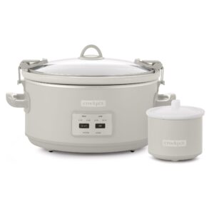 crock-pot 7 quart cook and carry slow cooker with touch control, 4 pre programmed settings, removable stoneware, and locking lid, mushroom