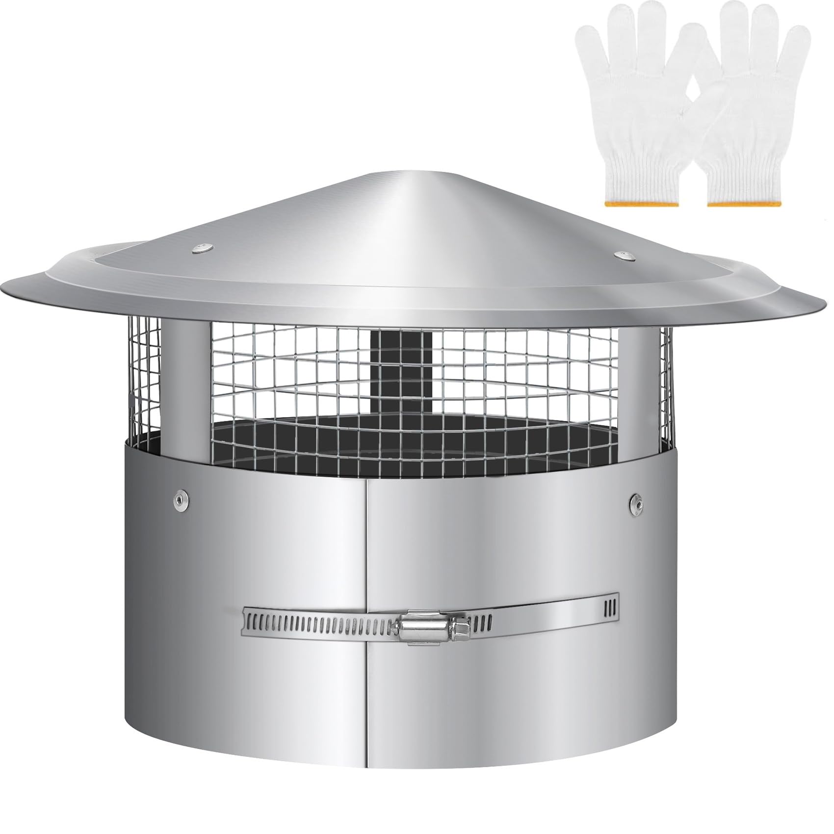 Magam 9 Inch Round Chimney Cap,9 Inch Tapered Top Chimney Cap with Screen, Adjustable and Reinforced Chimney Cap,9 Inch Chimney Cap with Fastening Device with Screen, Stovepipe Finial,Stainless Steel