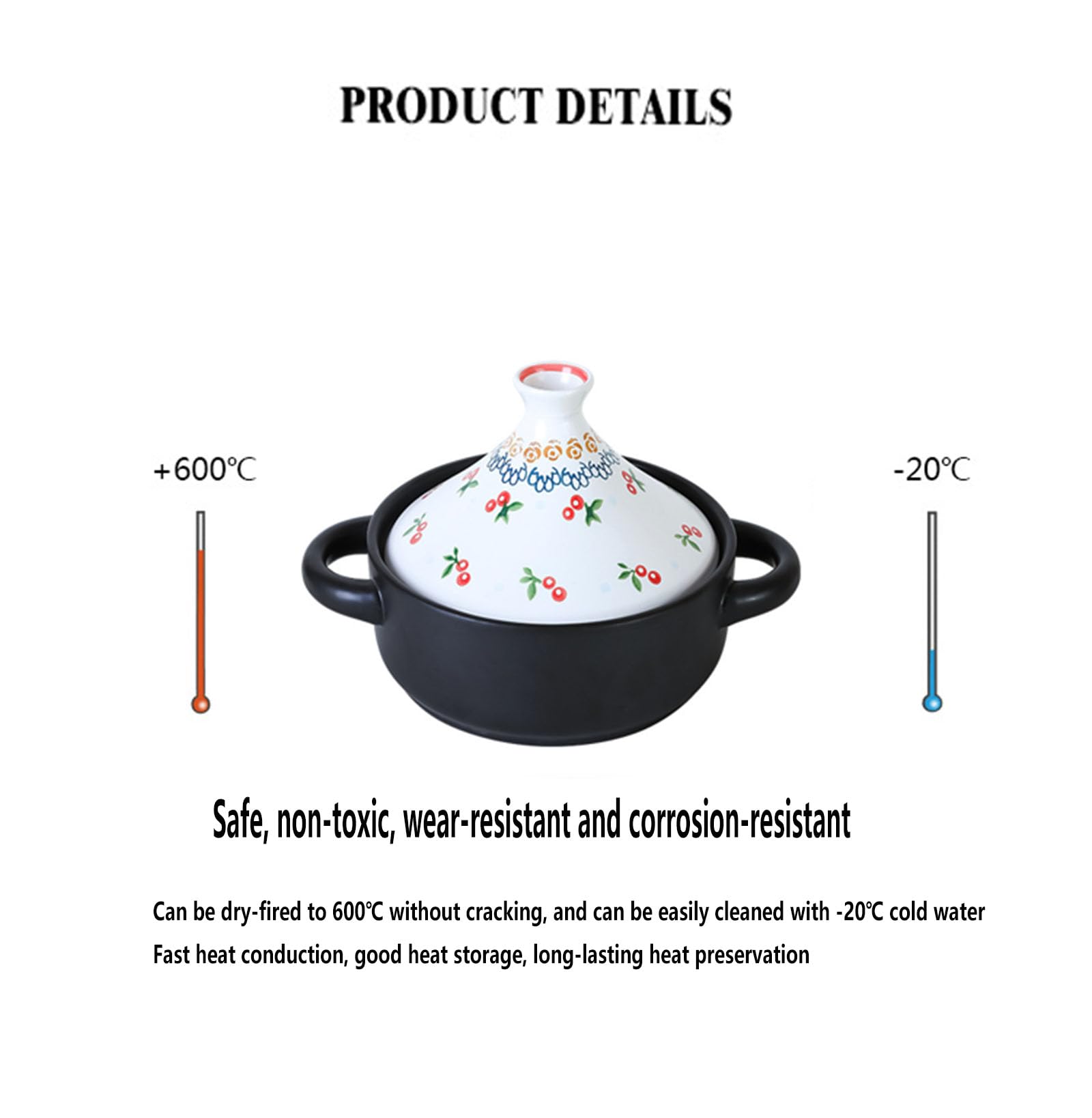 GFHVDC tagine pot moroccan for cooking Stoneware Tajine with Ceramic Cone-Shaped Closed Lid, Ceramics Casserole with Lid Handles, Tagine Cooking Pot High Temperature Pots and Pan, Housewarming Gift