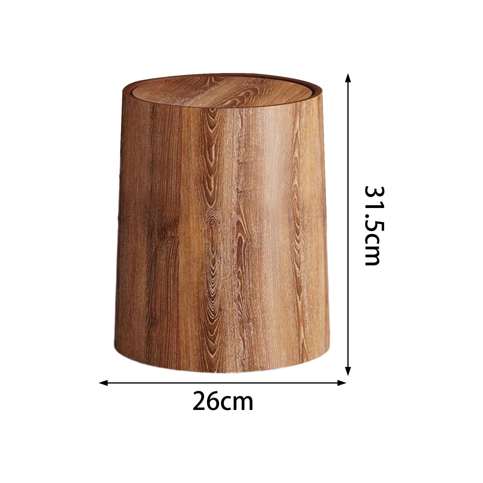 Yajuyi Bathroom Trash Can Household Trash Bin Waste Bin with Swing Lid Garbage Container Wood Grain Trash Can for Office Bedroom, M