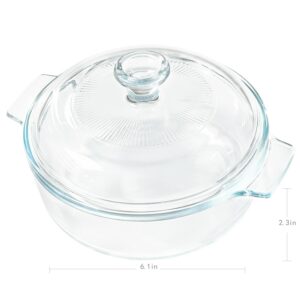 Small Tempered Glass Casserole Dish for Oven with Lid, Round Microwave Oven Baking Dish with Glass Lid, 0.8Qt