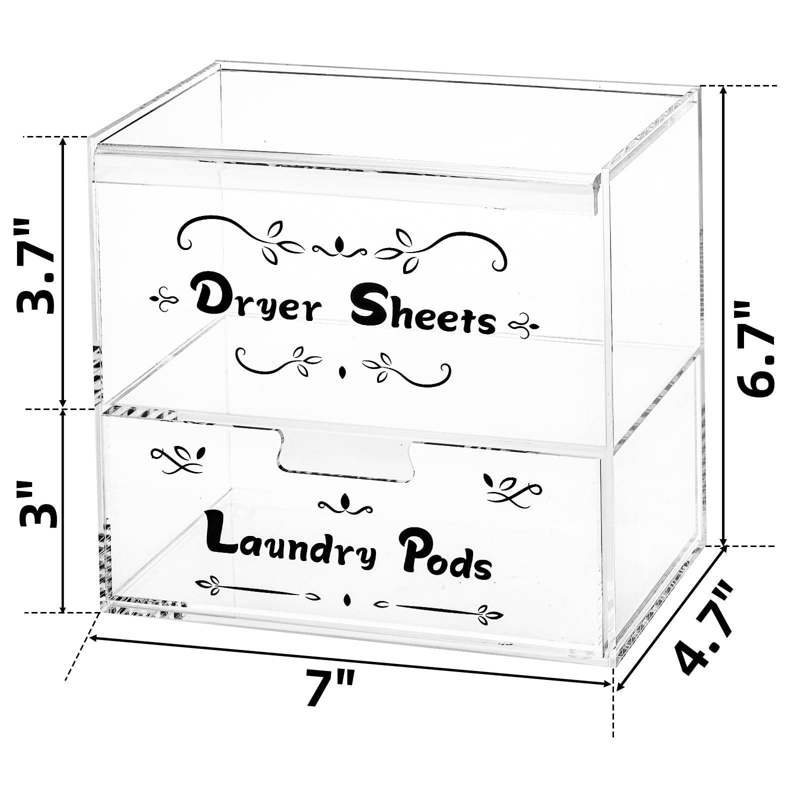 Noamus Laundry Pod and Dryer Sheet Holder, Acrylic Laundry Container Set with Hinged Lid, 2 Tiers Clear Detergent Pods Storage Dispenser with Drawer for Laundry Room Organization Decor, 7"x4.7"x6.7"