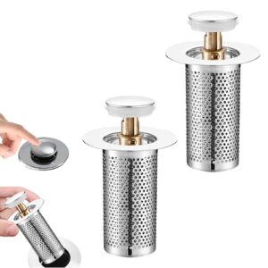 stainless steel floor drain filter,bathtub sink strainer,pop-up sink filter,copper core drain filter with removable stainless steel filter screen for bathroom kitchen (long-2pcs)