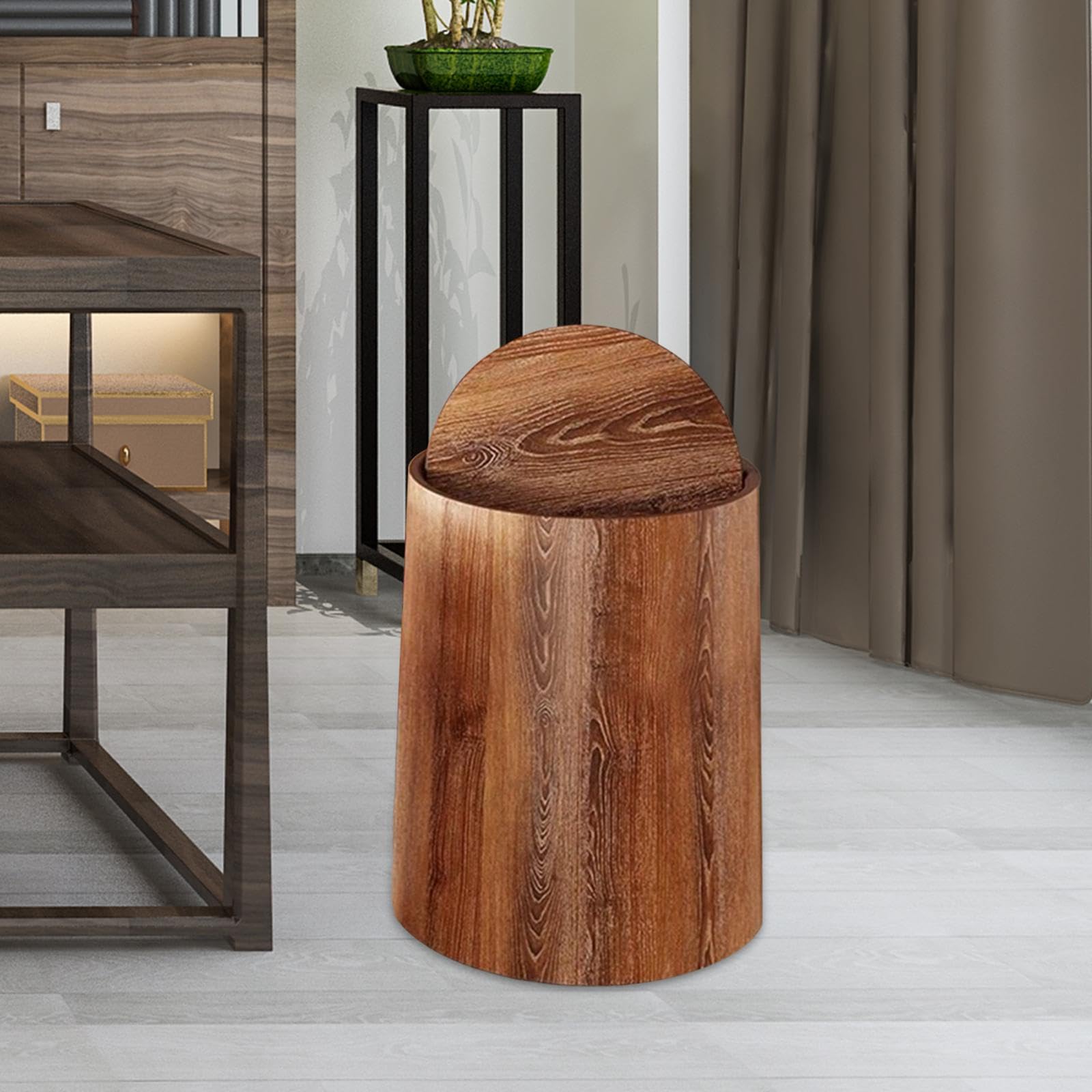 Yajuyi Bathroom Trash Can Household Trash Bin Waste Bin with Swing Lid Garbage Container Wood Grain Trash Can for Office Bedroom, M