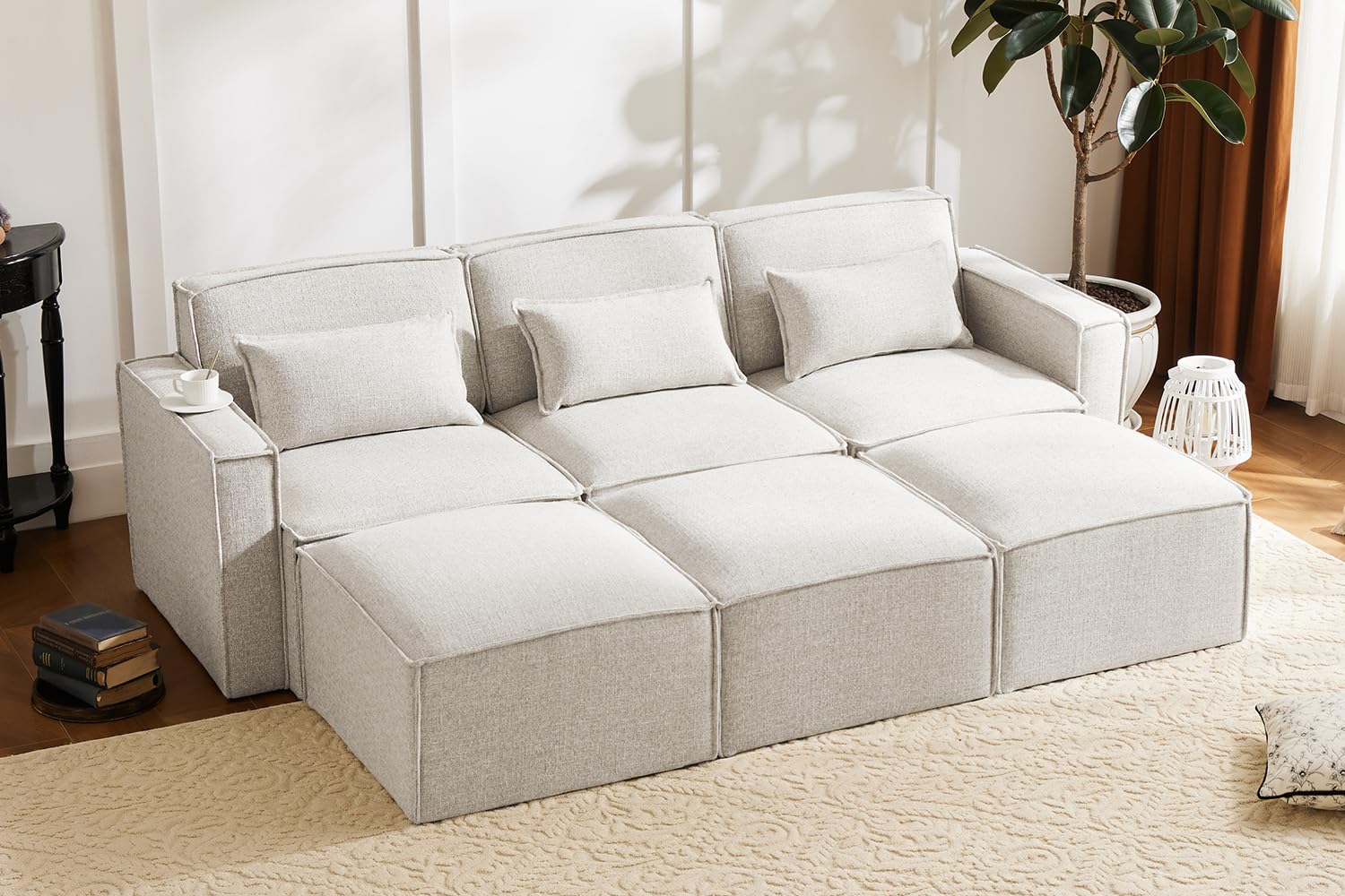 ABCASA Ottoman Module for Modular Sectional Couch, Square Storage Ottoman Footrest, Mix White/Grey