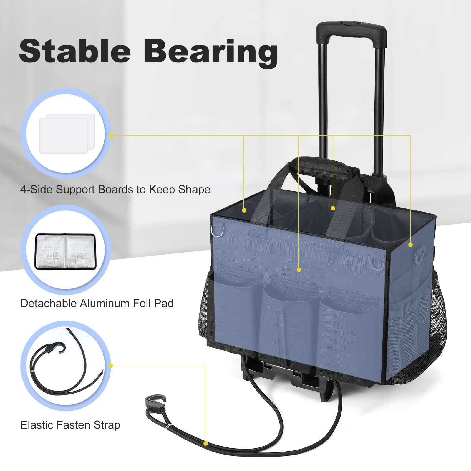 Housolution Rolling Cleaning Caddy Bag with Detachable Trolley, Professional Portable Large Cleaning Bag with Wheels, Wearable Cleaning Supply Bag with Handle on Wheels for Housekeepers