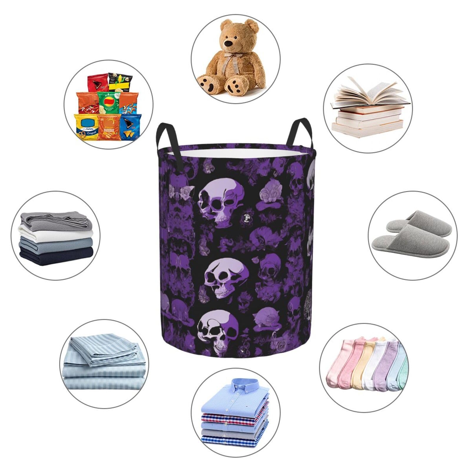 Mlmnbvc Laundry Baskets with Handles Waterproof Large Storage Basket, Collapsible Laundry Hampers, Laundry Room Organization & Apartment Essentials - Purple Black Goth Spooky, Medium