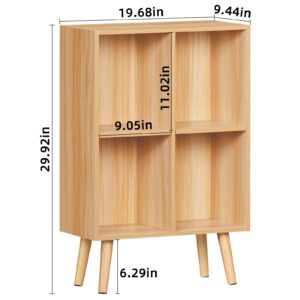 LEYAOYAO 4 Cube Bookshelf, 2-Tier Bookcase with Legs, Natural Kids Book Shelf Cute Storage Organizer, Free Standing Open Toy Shelves Modern Bookshelves,Wood Display Bookcases for Bedroom,Living Room