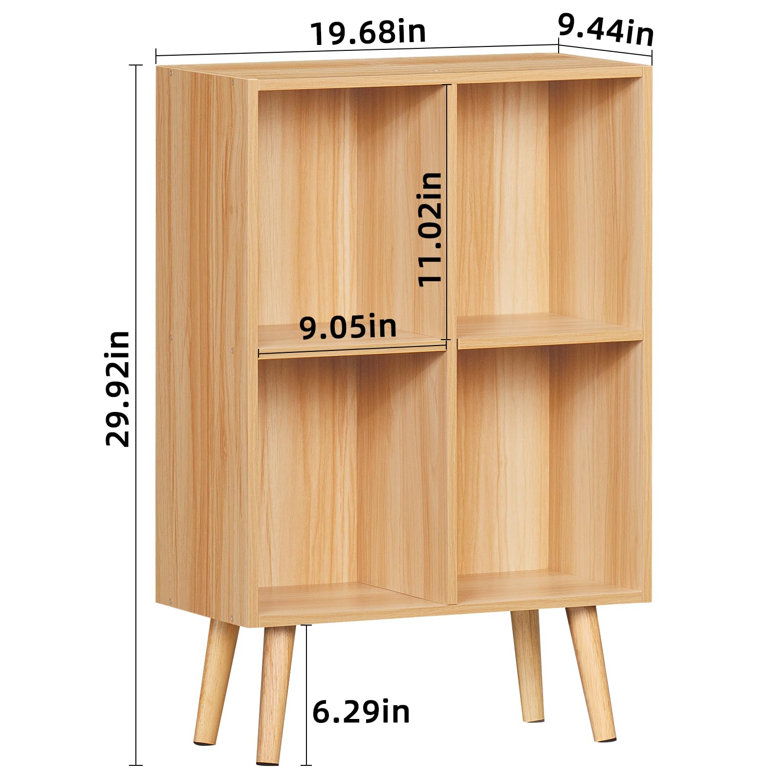 LEYAOYAO 4 Cube Bookshelf, 2-Tier Bookcase with Legs, Natural Kids Book Shelf Cute Storage Organizer, Free Standing Open Toy Shelves Modern Bookshelves,Wood Display Bookcases for Bedroom,Living Room