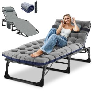 docred folding chaise lounge chair, folding cot, 5-position adjustable heavy duty patio chaise lounges for outside, poolside, beach, lawn, camping