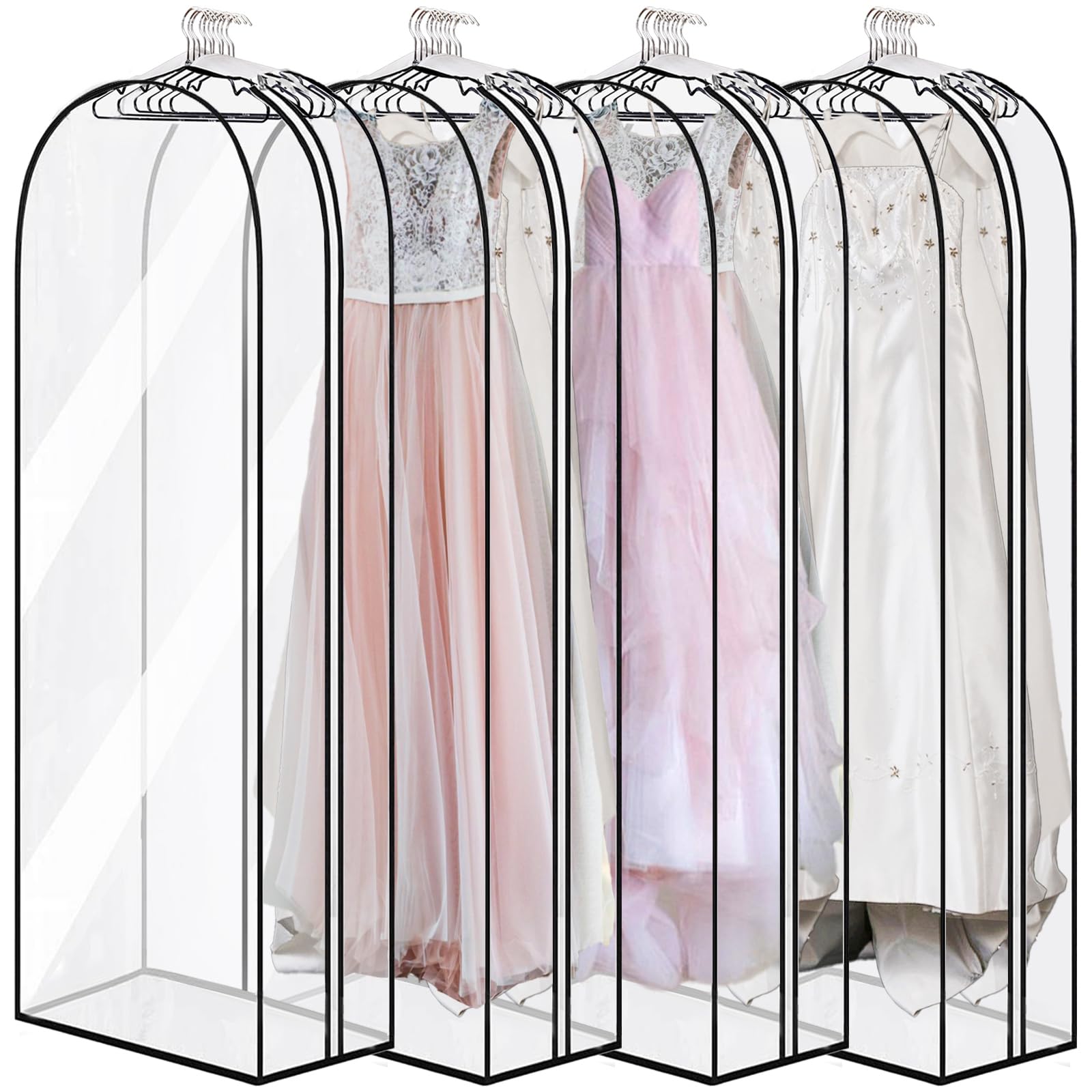 Pumtus 4 Pack 60" Clear Garment Bags, 10" Gusseted Suit Bags for Closet Storage, Plastic Hanging Clothes Cover, Garment Cover with Side Zipper, Dust Cover Protector Bag for Dress, Gowns, Jacket, Coat