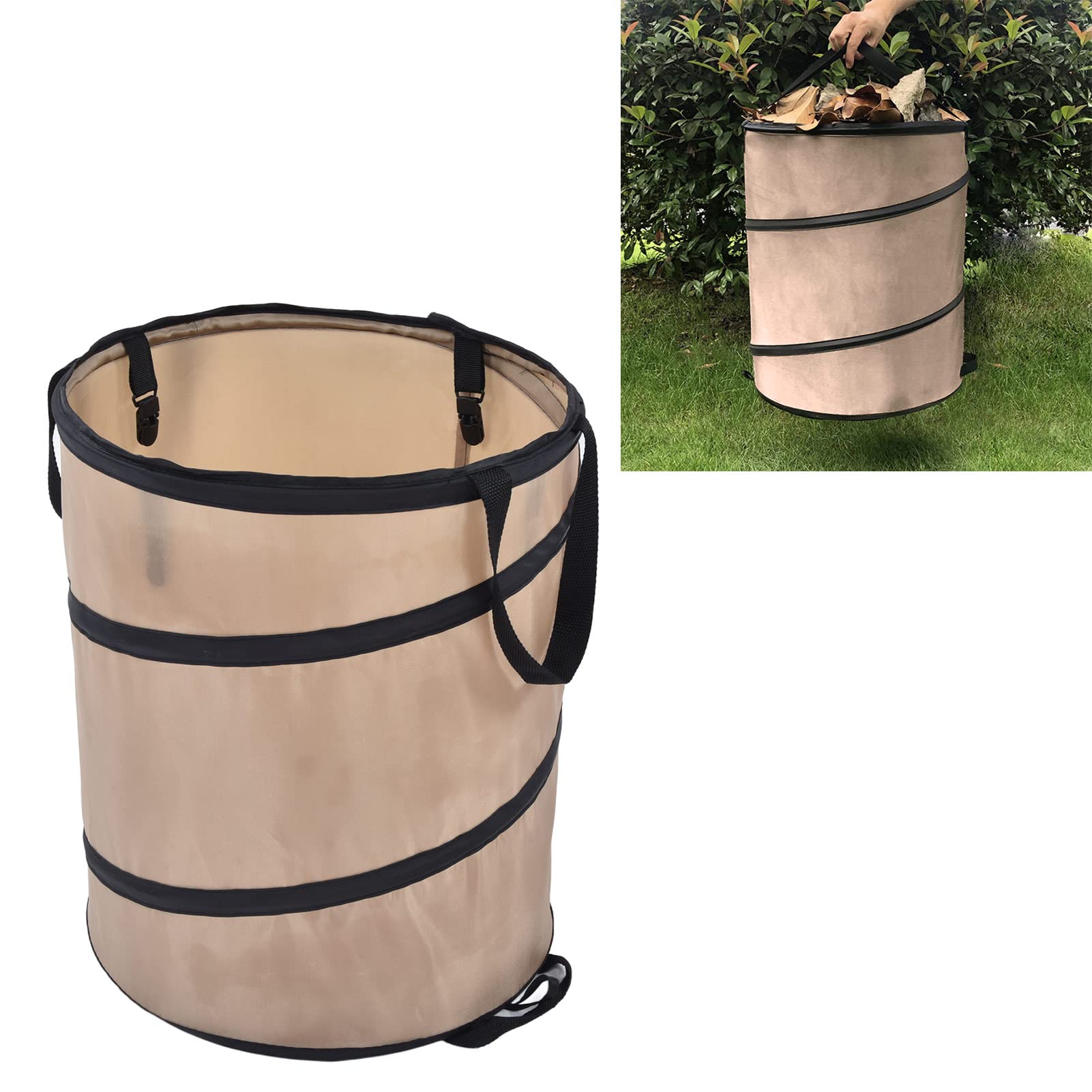 Lawn and Leaf Bags, Collapsible Trash Can, 37.8L Portable Camping Trash Can with Handle Locking Design Pop up Trash Can for Collecting Weeds Grass Clippings and other Types of Yard Waste