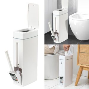 EPIPHQNY Garbage Can, Bathroom Trash Can with Toilet Brush Holder Press-Type Plastic Garbage Can Slim Rectangular Trash Bin for Toilet Kitchen, 20.3*10.8*42cm, as show