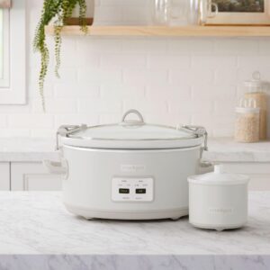 Crock-Pot 7 Quart Cook and Carry Slow Cooker with Touch Control, 4 Pre Programmed Settings, Removable Stoneware, and Locking Lid, Mushroom