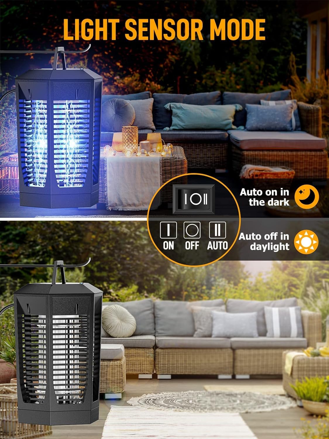 Bug Zapper Outdoor, 20W Mosquito Zapper with Dusk to Dawn Light Sensor, 4200V Electric Bug Zapper Indoor for 2300 Sq Ft Coverage