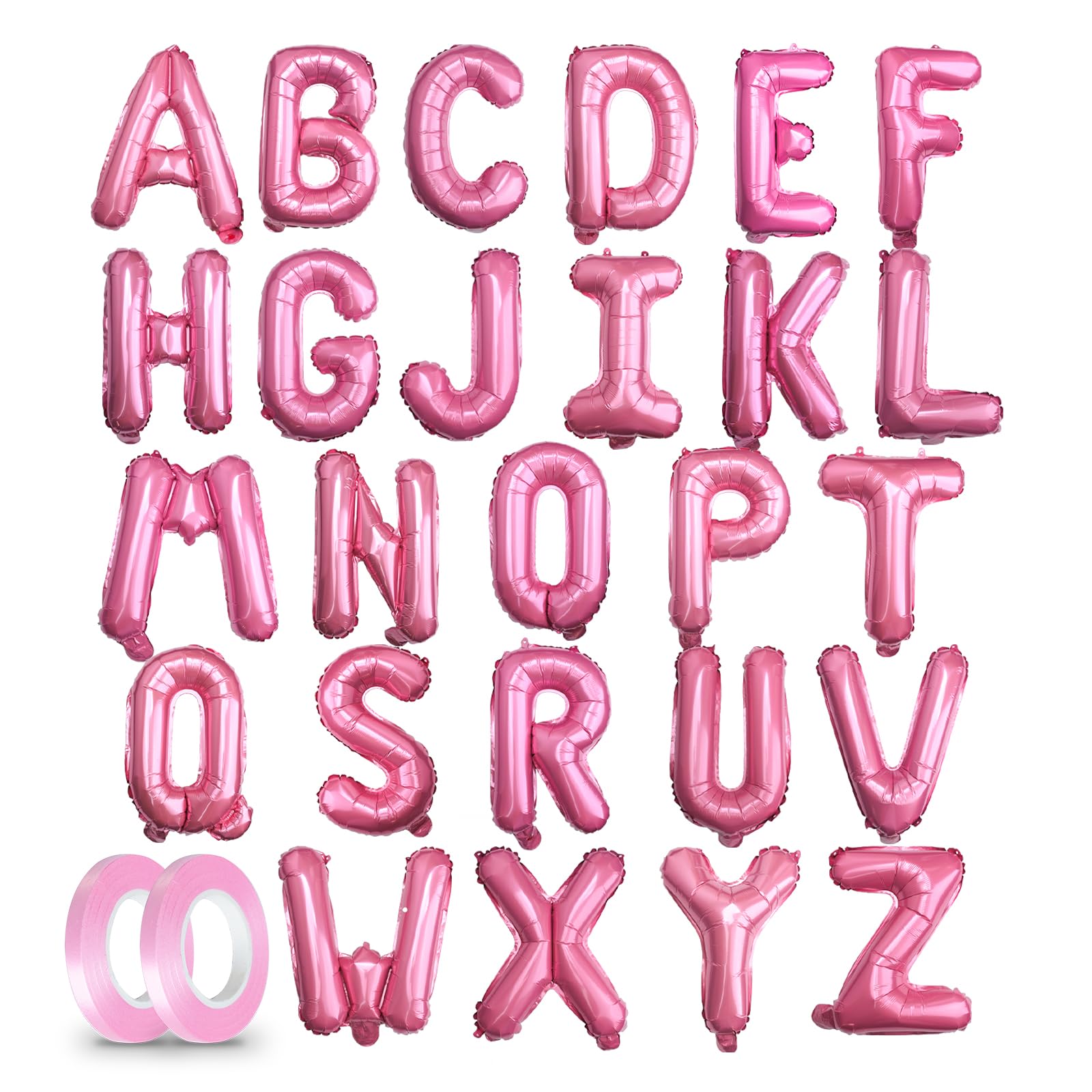 [26 Pcs] 16" Letter Pink Foil Balloons A-Z set, Mylar Aluminum Hanging Alphabet for Valentine's day Romance Mother's day Wedding Graduation Birthday Party Decorations New Year eve