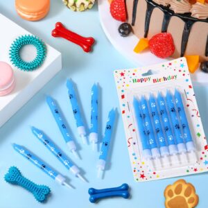 Threlaco 12 Pcs Blue Dog Paw Print Themed Birthday Candles Blue Dog Cupcake Topper for Boys Girls Dog Paw Prints Party Supplies Baby Shower Pet Puppy Cat Party Decorations