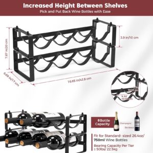 ICOHOT Stackable Wine Rack Countertop, Sturdy Wine Bottle Holder Freestanding for Cabinet, 2 Tier Small Tabletop Wine Holder Stand for Pantry Bar, Wire Wine Bottle Rack Metal Wine Storage Organizers