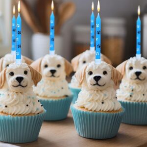 Threlaco 12 Pcs Blue Dog Paw Print Themed Birthday Candles Blue Dog Cupcake Topper for Boys Girls Dog Paw Prints Party Supplies Baby Shower Pet Puppy Cat Party Decorations