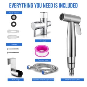 Handheld Bidet Toilet Sprayer - Stainless Steel Jet Spray for Toilets - Bathroom Bidet with Adjustable Water Pressure - Easy to Install - for Baby Cloth Diaper Cleaning & Feminine Wash