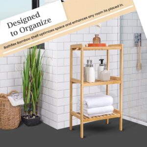 BATHFLEX 3 Tier Bamboo Bathroom Shelf - Bamboo Freestanding Shelf for Storage - Bamboo Plant Stand for Living Room - Multifunctional Storage Rack for Kitchen, Bedroom and Entryway