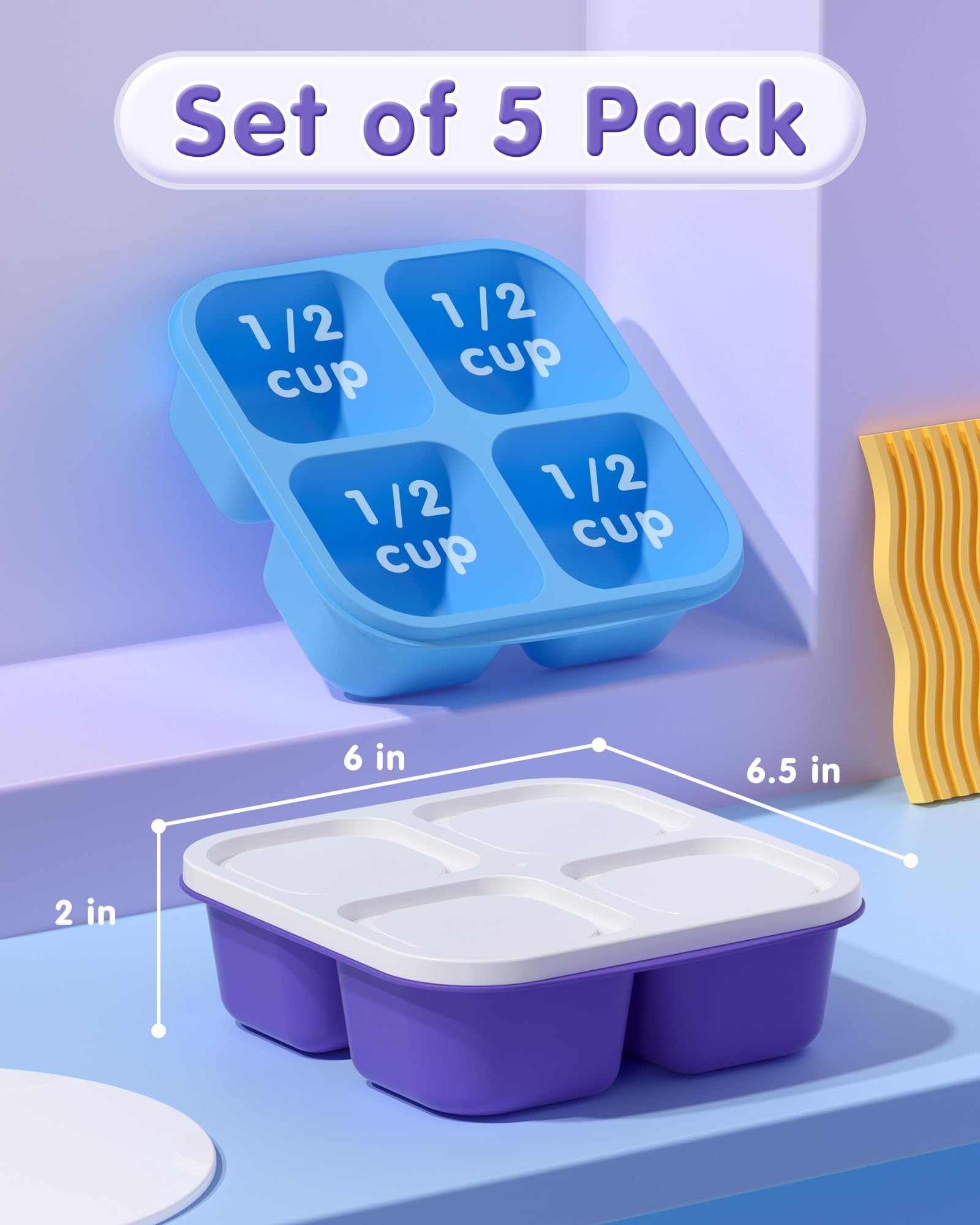 5 Pcs Bento Snack Containers, Reusable 4 Compartment Divided Food Storage Containers, Divided Lunchable Container for School, Work and Travel (5 Color)