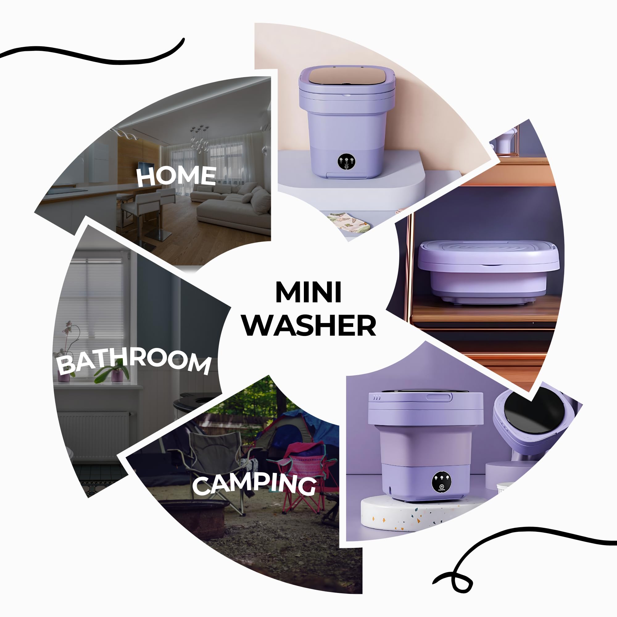 Portable Washing Machine, 11L Foldable Mini Washer, 3 Modess Upgraded Design, Baby Washing Machine for Traveling, Gift for Men & Women - Purple