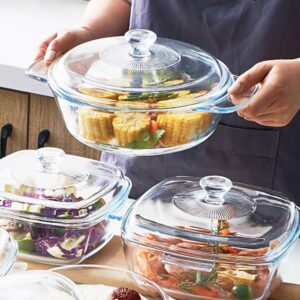 Small Tempered Glass Casserole Dish for Oven with Lid, Round Microwave Oven Baking Dish with Glass Lid, 0.8Qt