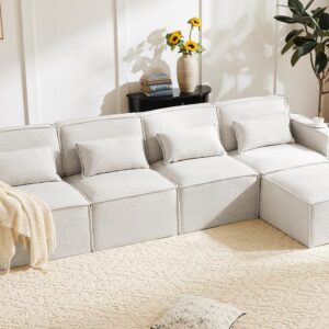 ABCASA Ottoman Module for Modular Sectional Couch, Square Storage Ottoman Footrest, Mix White/Grey