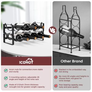 ICOHOT Stackable Wine Rack Countertop, Sturdy Wine Bottle Holder Freestanding for Cabinet, 2 Tier Small Tabletop Wine Holder Stand for Pantry Bar, Wire Wine Bottle Rack Metal Wine Storage Organizers