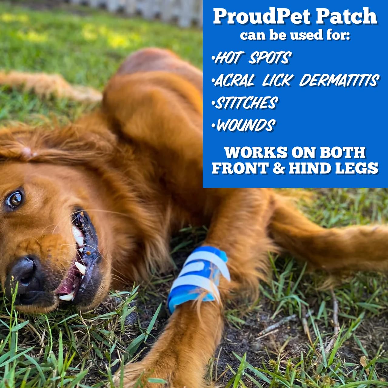 Proud Pet Patches A Better Dog Bandage for Wound Care, Cone Collar Alternative. Recovery Adherent Bandage for Dogs Leg. Cover & Help Licking of Hot Spots, Lick Granuloma, Stitches (Small)