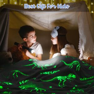 Dinosaur Toys Gifts for Kids Boys - Dino Glow in The Dark Blanket Best Birthday Christmas Valentines Easter Presents for Girls Toddler Age 1 2 3 4 5 6 7 8 9 10 Years Old Child Teen Soft Throw 50"x60"