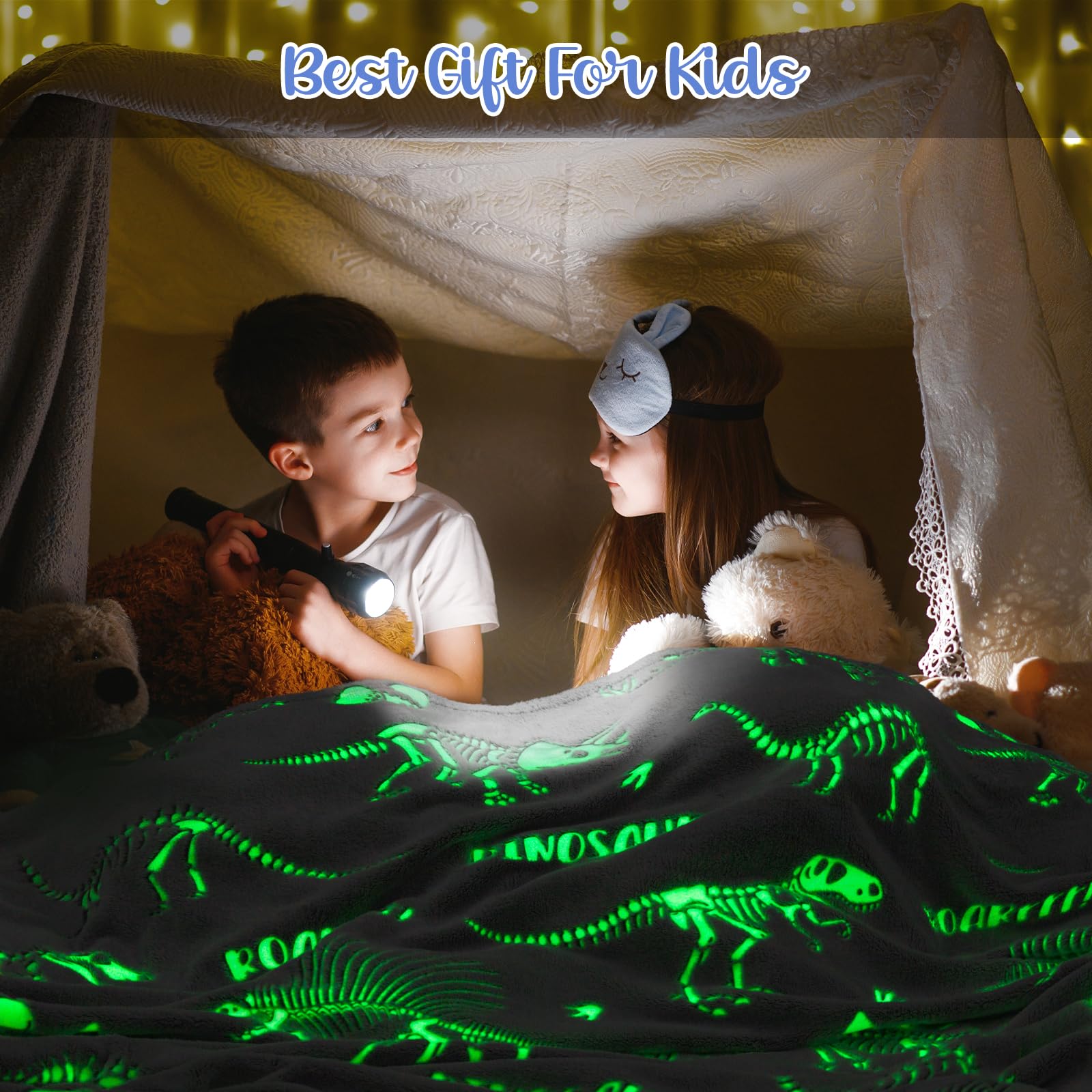 Dinosaur Toys Gifts for Kids Boys - Dino Glow in The Dark Blanket Best Birthday Christmas Valentines Easter Presents for Girls Toddler Age 1 2 3 4 5 6 7 8 9 10 Years Old Child Teen Soft Throw 50"x60"