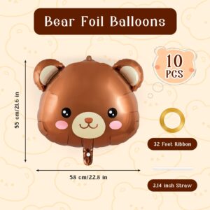 10 Pcs Large Bear Balloons,22 Inch Bear Head Balloon Brown Bear Foil Balloons,Bear Shaped Animal Balloons for Birthday Party Baby Shower Jungle Theme Party Decoration