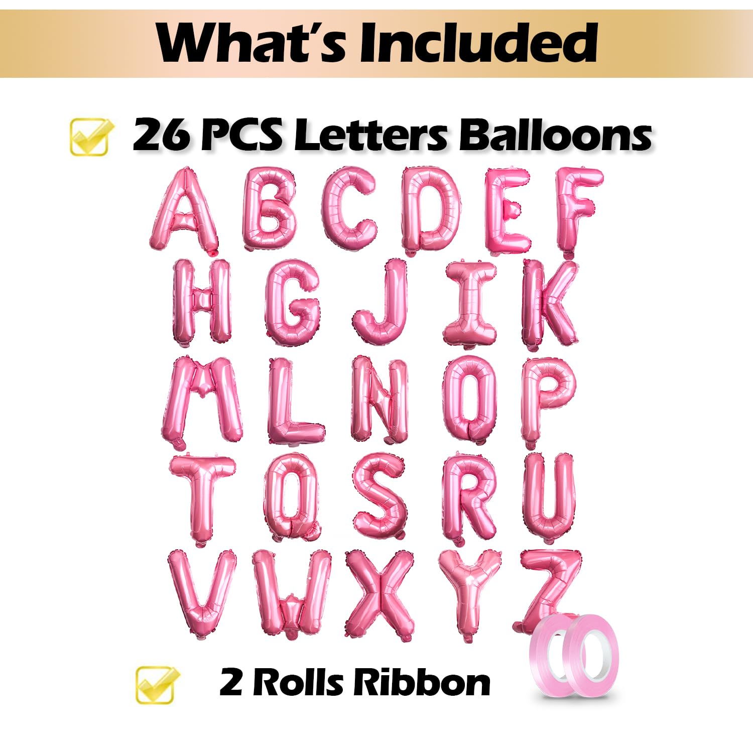 [26 Pcs] 16" Letter Pink Foil Balloons A-Z set, Mylar Aluminum Hanging Alphabet for Valentine's day Romance Mother's day Wedding Graduation Birthday Party Decorations New Year eve