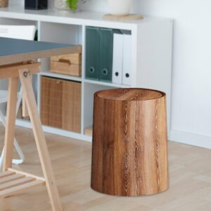 Yajuyi Bathroom Trash Can Household Trash Bin Waste Bin with Swing Lid Garbage Container Wood Grain Trash Can for Office Bedroom, M