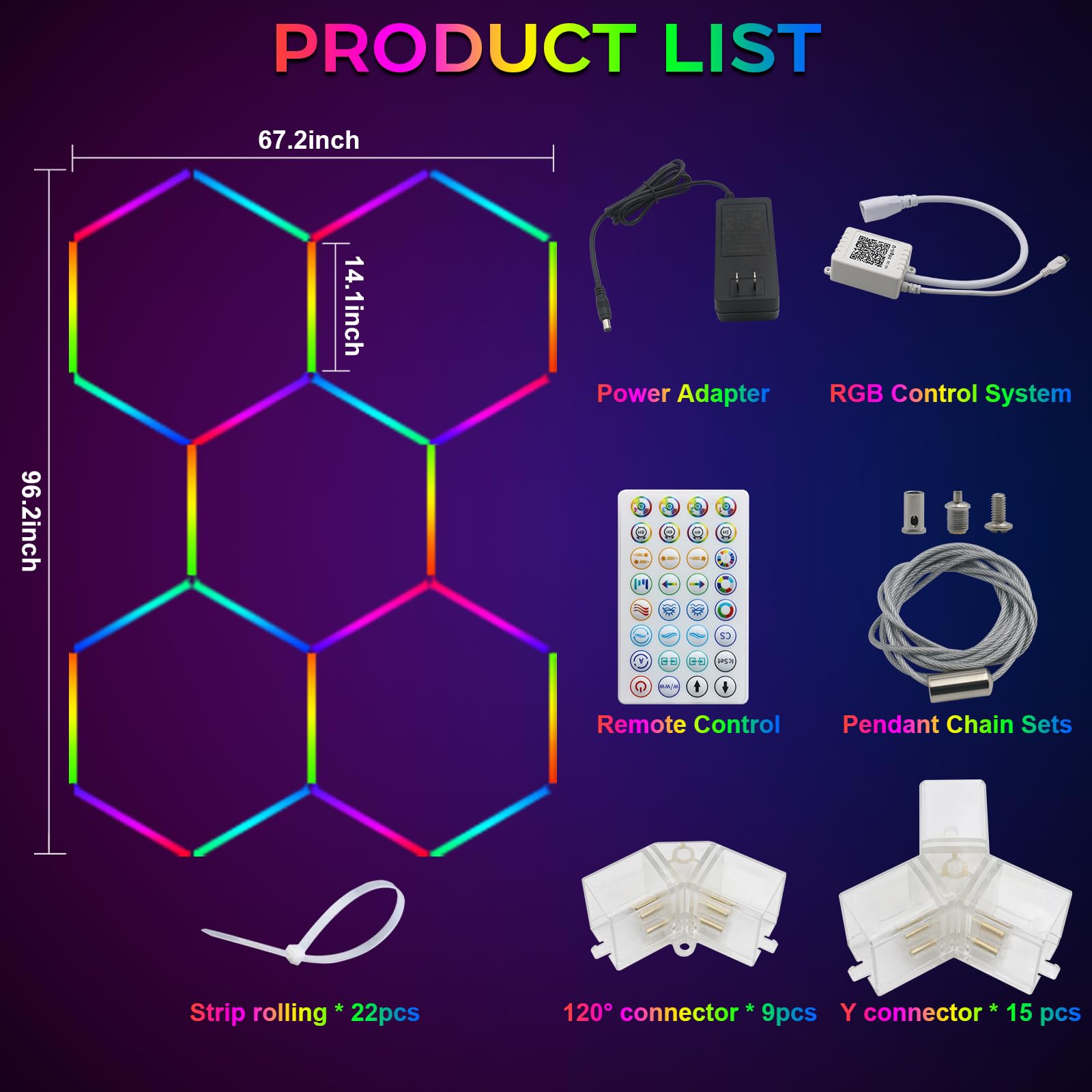 RGB Hexagon Garage Light with Remote, 25 Pack Hexagon Lights,RGB Dimmable and Speed Adjustable LED Hexagon Lights,358 Modes, IP54, LED Ceiling Lights for Gaming Room Bar Party Live Room