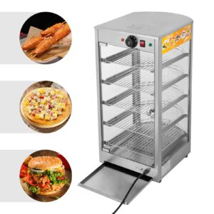 5-Tier Commercial Food Display Warmer,800W Electric Food Warmer Countertop Pizza Warmer Countertop with LED Lighting Adjustable Temperature, Pastry Display Case for Buffet Restaurant 110V