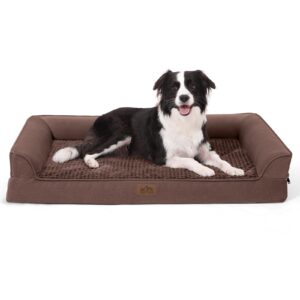 orthopedic dog bed for large dogs,washable dog sofa beds large, supportive foam pet couch bed with removable washable cover, waterproof lining and nonskid bottom, brown (l,42" l x 30" w x 7.5" th)