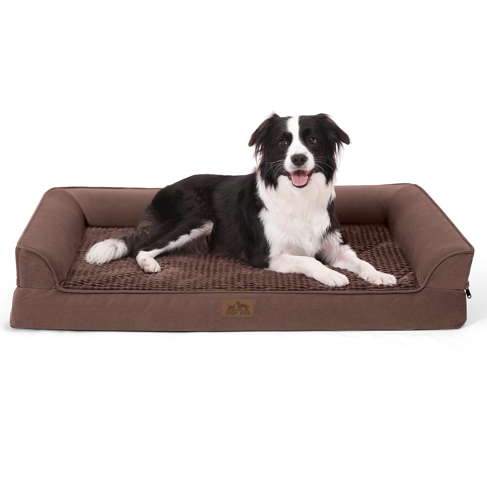 Orthopedic Dog Bed for Large Dogs,Washable Dog Sofa Beds Large, Supportive Foam Pet Couch Bed with Removable Washable Cover, Waterproof Lining and Nonskid Bottom, Brown (L,42" L x 30" W x 7.5" Th)