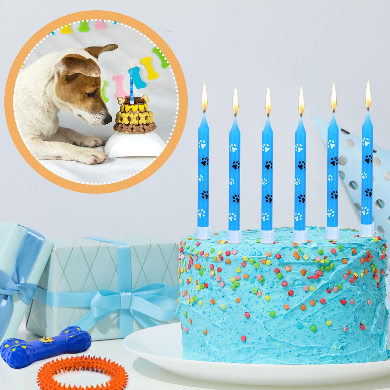 Threlaco 12 Pcs Blue Dog Paw Print Themed Birthday Candles Blue Dog Cupcake Topper for Boys Girls Dog Paw Prints Party Supplies Baby Shower Pet Puppy Cat Party Decorations