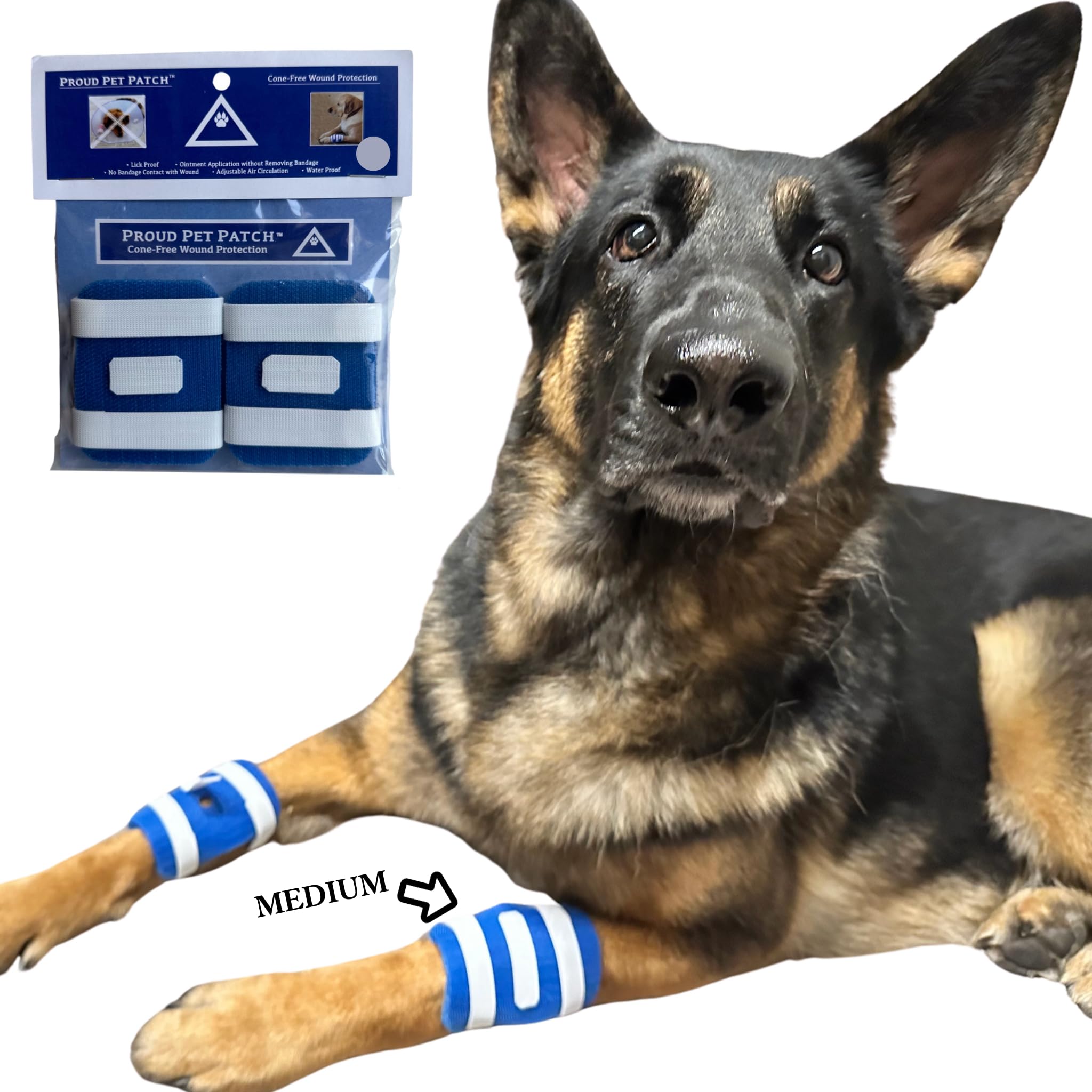 Proud Pet Patches A Better Dog Bandage for Wound Care, Cone Collar Alternative. Recovery Adherent Bandage for Dogs Leg. Cover & Help Licking of Hot Spots, Lick Granuloma, Stitches (Small)