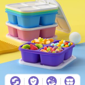 5 Pcs Bento Snack Containers, Reusable 4 Compartment Divided Food Storage Containers, Divided Lunchable Container for School, Work and Travel (5 Color)