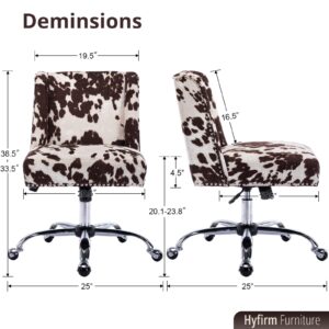 LAZREAL Home Office Desk Chair with Wheels, Modern Rolling Task Chair for Bedroom/Computer/Studing/Small Spaces, Teen Girls Comfy Fabric Armless Desk Chair, Cow