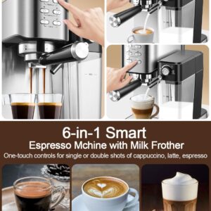 ILAVIE Espresso Machine 20 Bar, 6 in 1 Espresso Coffee Machine Built In Milk Frother for Espresso, Cappuccino and latte with 1000ML Water Tank, 1350W