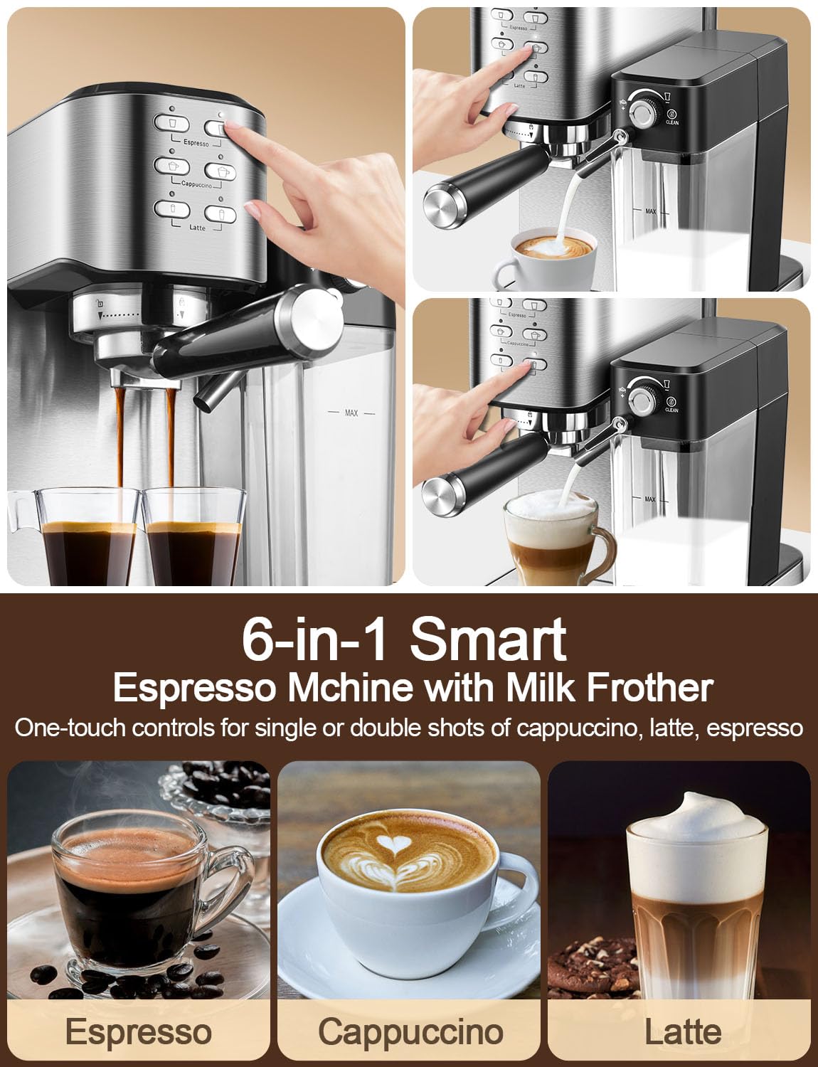 ILAVIE Espresso Machine 20 Bar, 6 in 1 Espresso Coffee Machine Built In Milk Frother for Espresso, Cappuccino and latte with 1000ML Water Tank, 1350W